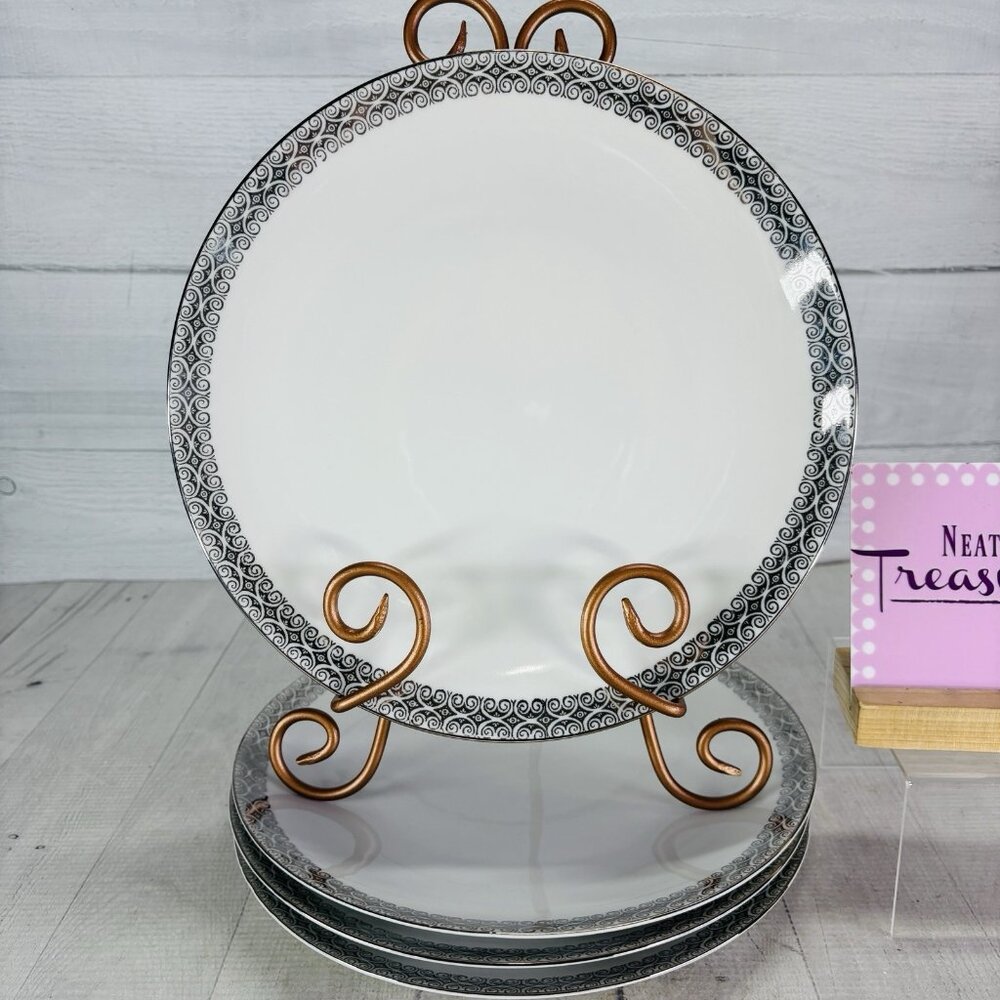 Winterling Bavaria Germany WIG 141 Platinum Scroll Porcelain Dinner Plates Set 4